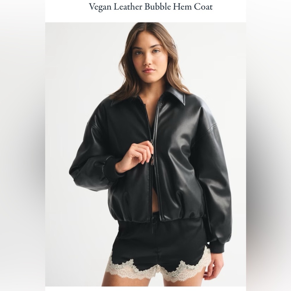 Vegan Leather Bubble Hem Coat - Black